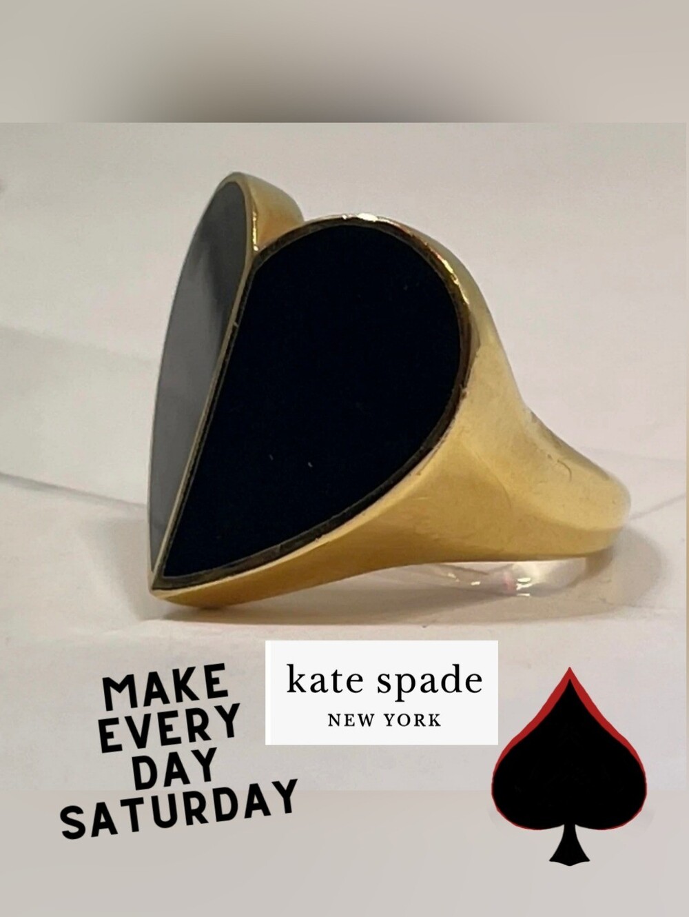Kate Spade Chunky black & gold heart ring 7 Fashion Jewelry